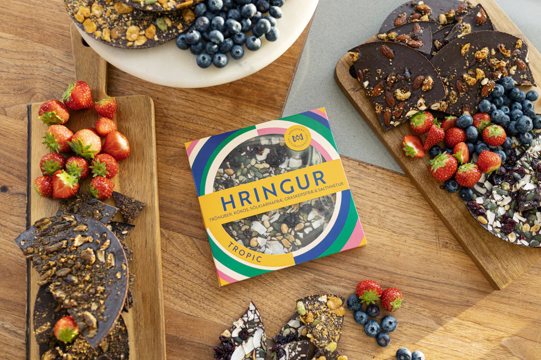 Icelandic handmade chocolate with cranberry, coconut, sunflower seeds, pumpkin seeds & salted nuts. - TopIceland