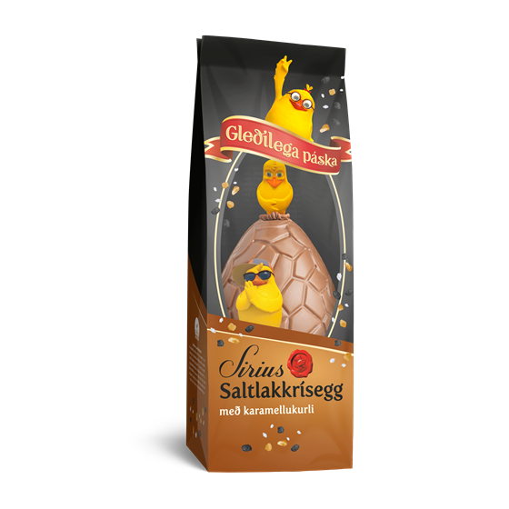 Nói Síríus milk chocolate egg with salty licorice and caramel crunch, filled with mix of candy. -Topiceland