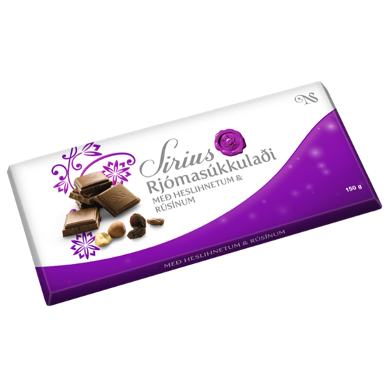 Large Icelandic milk chocolate plate with hazelnuts and raisins. Made in Iceland by Nói Síríus. - Topiceland