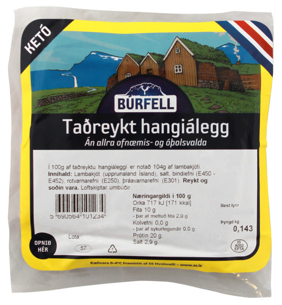 Smoked, sliced leg of lamb, produced by Búrfell. - TopIceland