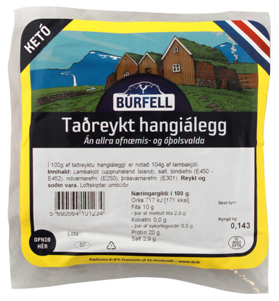 Smoked, sliced leg of lamb, produced by Búrfell. - TopIceland