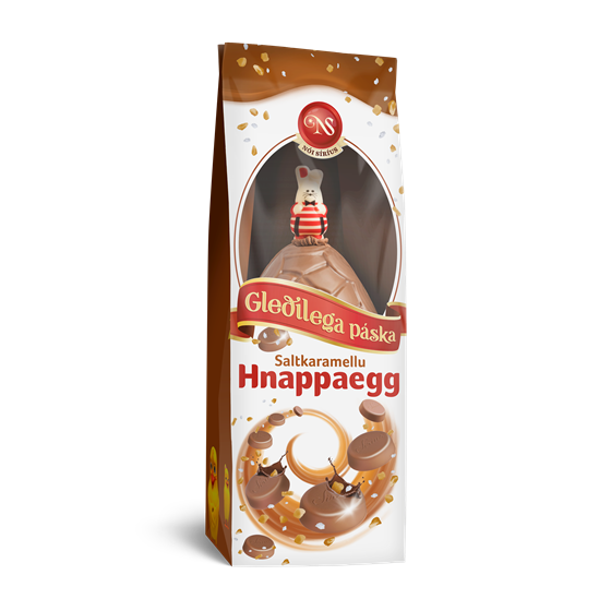 Nói Síríus Salted caramel milk chocolate egg with salted caramel crunch in the chocolate. -Topiceland.