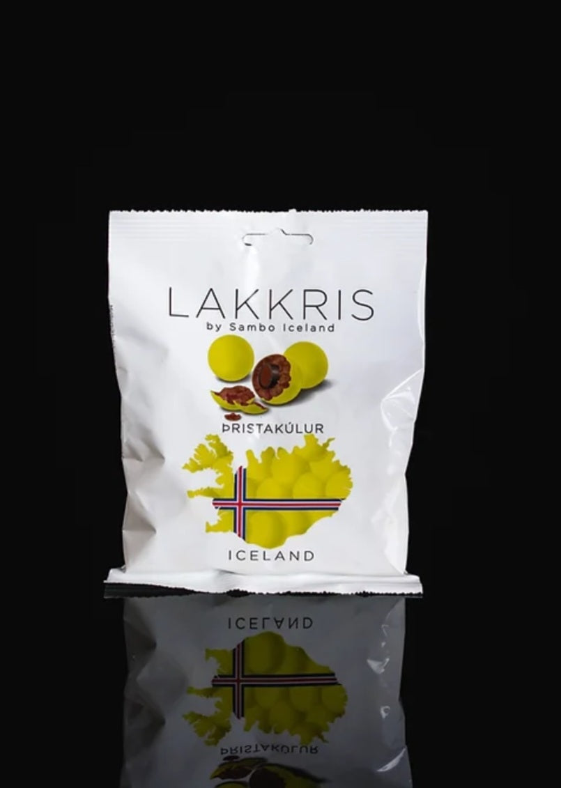 Lakkris Yellow -  Pearl licorice covered with caramel, milk chocolate and yellow shell. - Topiceland