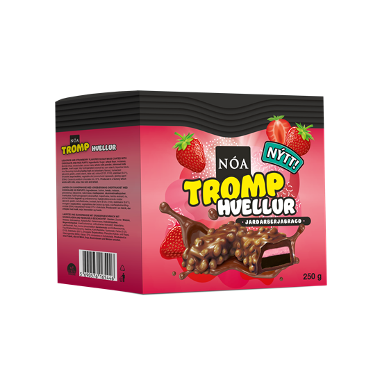 Licorice and sugar mass with strawberry flavor, covered with chocolate and crispy balls. - Topiceland