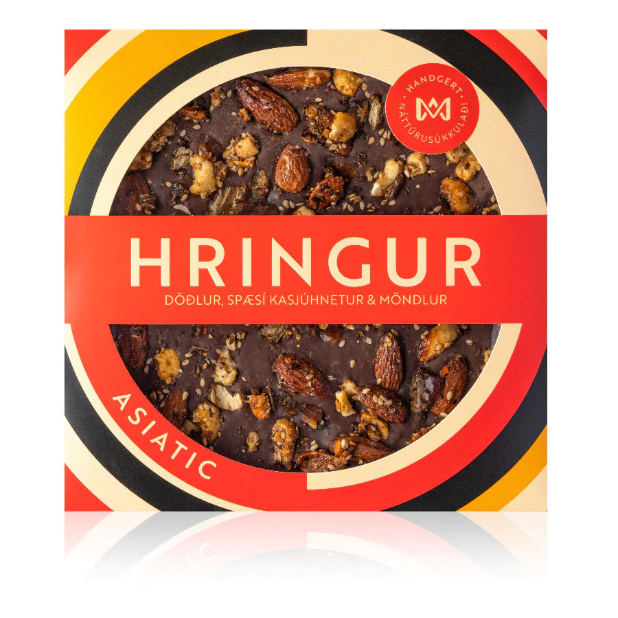 Icelandic handmade chocolate with licorice dates, spicy cashews and almonds. -Topiceland