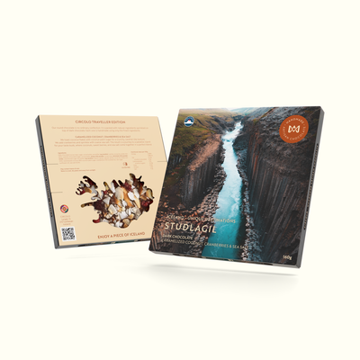 Icelandic handmade chocolate with caramelized coconut, cranberry and sea salt. -topiceland