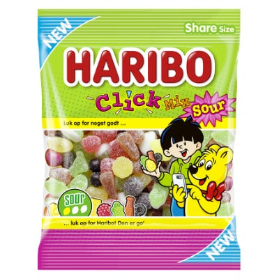 Click Mix Sour is a taste sensation, as all the small delicious favorite pieces in the bag are coated with sour sugar, including the licorice, which is completely unique! -Topiceland