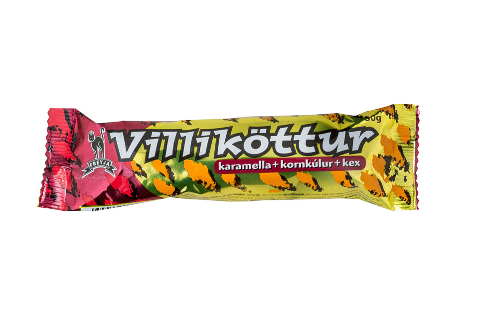 Villiköttur or Wildcat - Chocolate crunchy bits with caramel inside - 50 grams - Topiceland