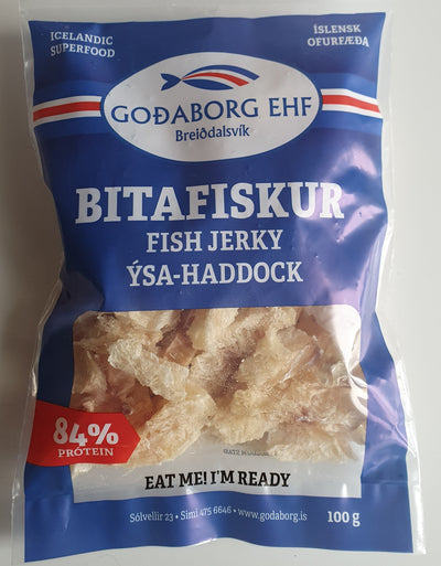 Delicious Haddock Fish Jerky from Iceland. Tasty and crunchy bites perfect snack for all kinds of activities, full of nutrition and protein. - Topiceland